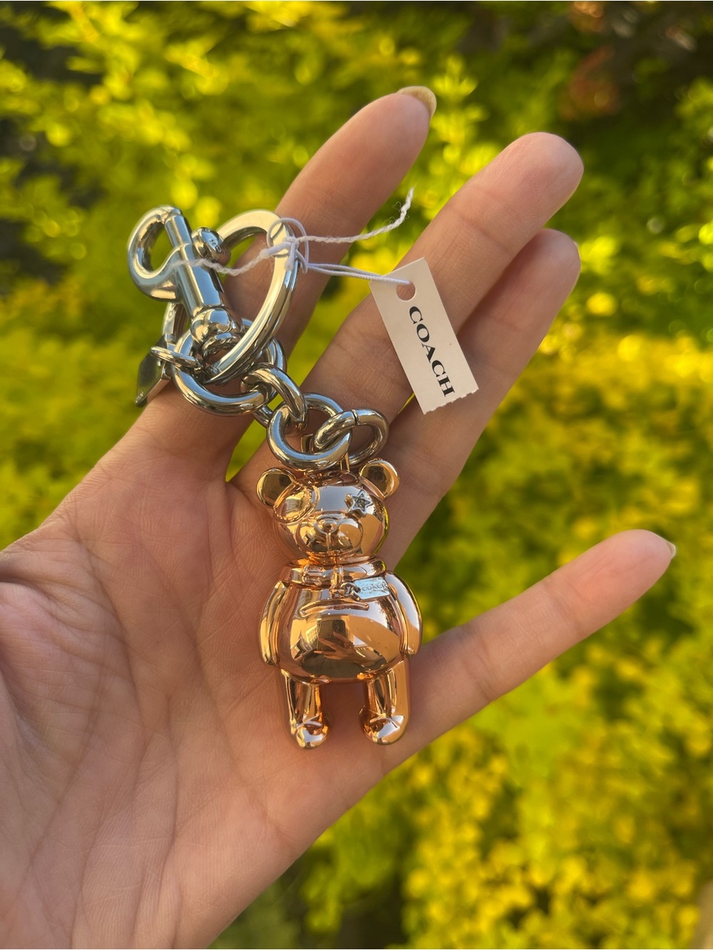 Coach Rose Gold Teddy Bear Charm Keyring